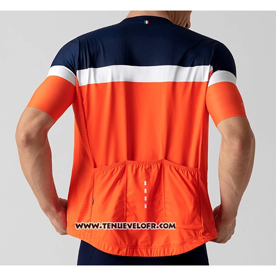 2019 Maillot Ciclismo La Passione Bleu Blanc Orange Manches Courtes et Cuissard